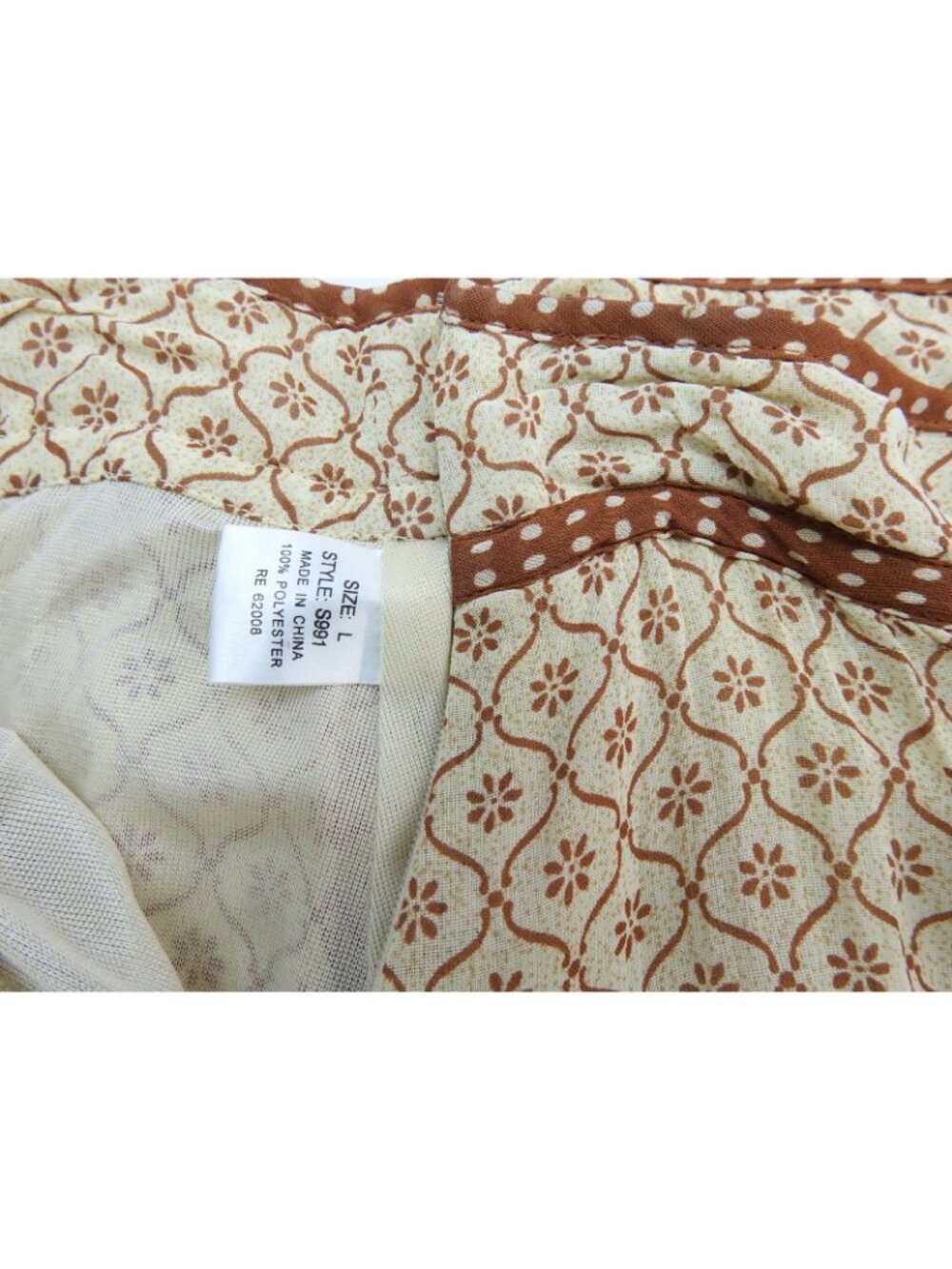 Vintage Moaakt Prairie Cottagecore Ruffle Midi Skirt Brown Cream Women's L - Picture 8 of 9